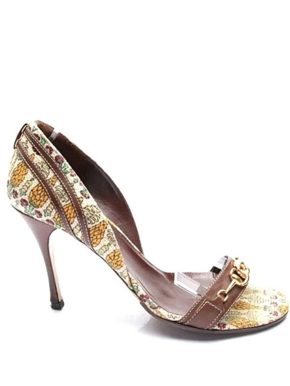 Gucci horsebit pineapple print Summer Wedding vintage‎ Leather heels